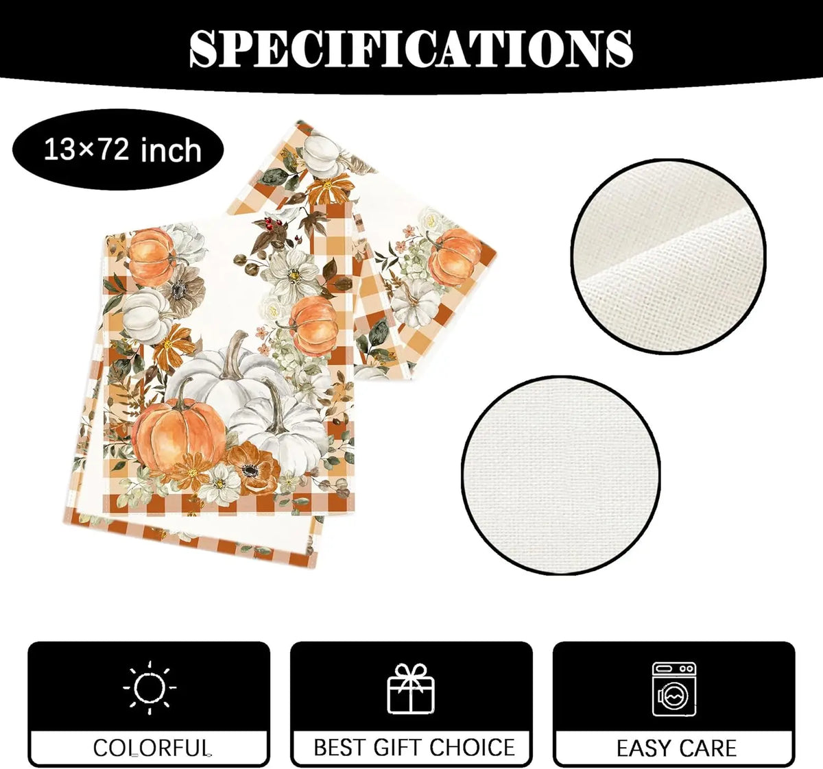 Fall Table Runner – Harvest Pumpkin and Maple Leaf Linen Runner – image 6
