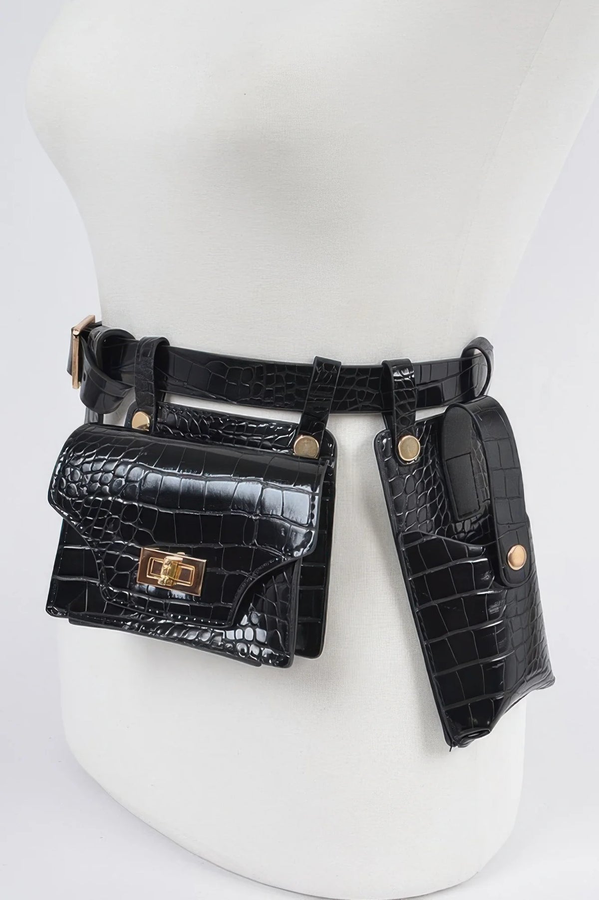 Double Belt Bag – Two Mini Pouch Waist Bag, Black – image 2