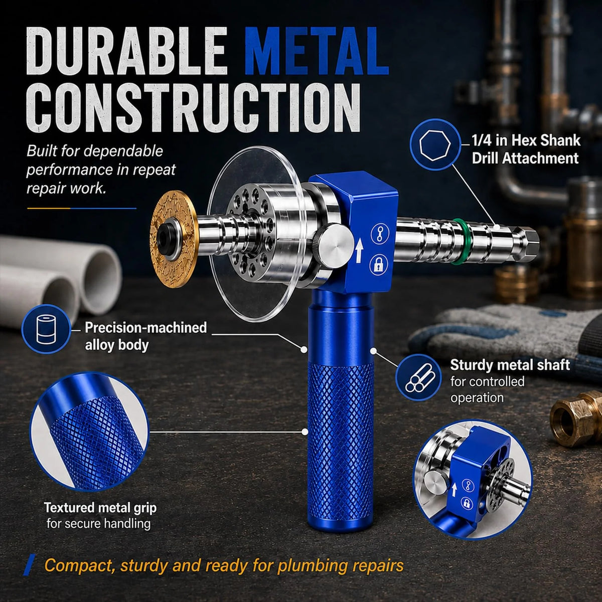 PVC Internal Pipe Cutter, 1-1/4 in Drill-Powered Inside Cutter – image 5