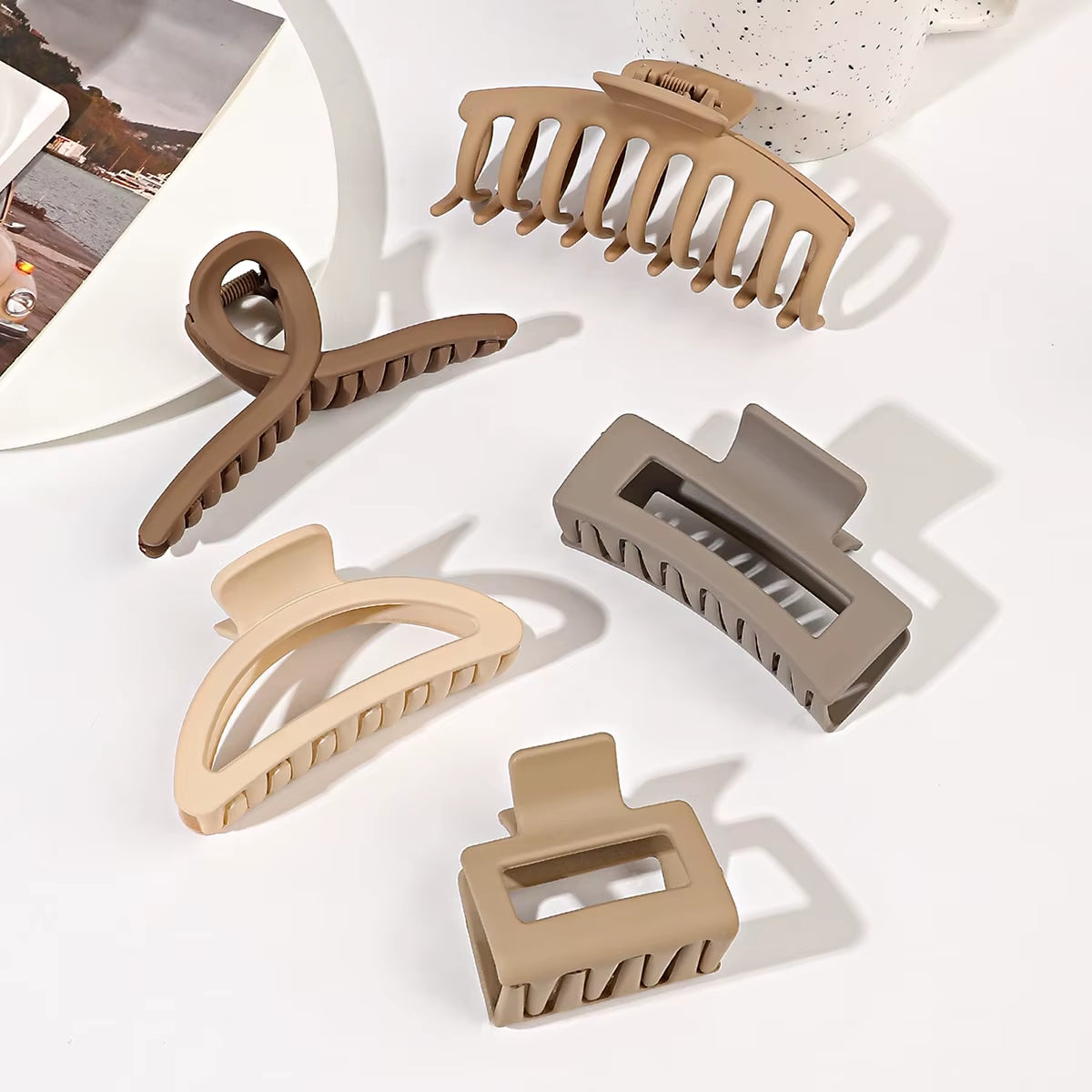 Hair Claw Clips 5-Pack Large Matte Strong-Hold Clips
