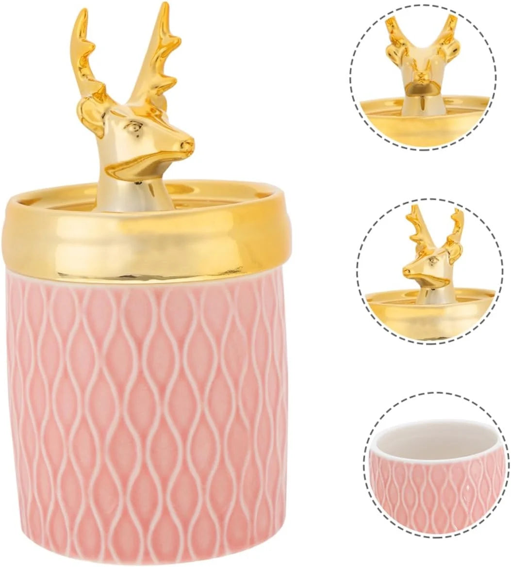 Jewelry Jar, Ceramic Deer Storage Box with Lid, Pink – image 2