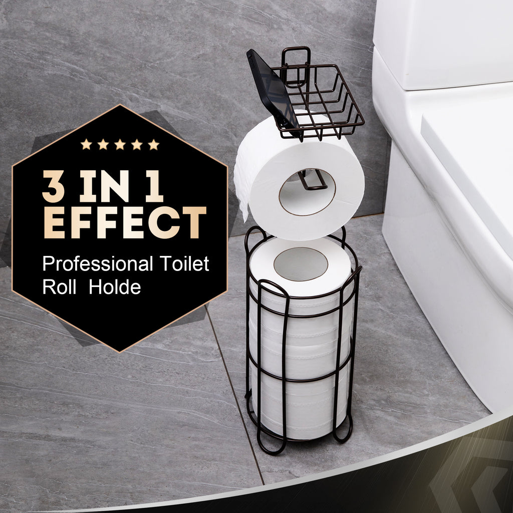 Freestanding Toilet Paper Holder with Shelf, 24 in Metal Stand – image 3
