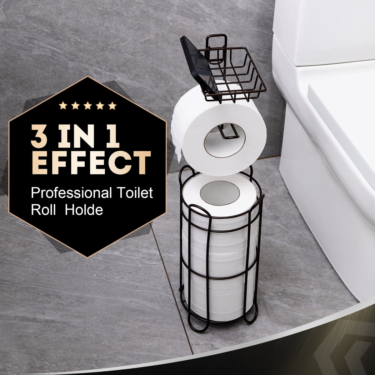 Freestanding Toilet Paper Holder with Shelf, 24 in Metal Stand – image 3