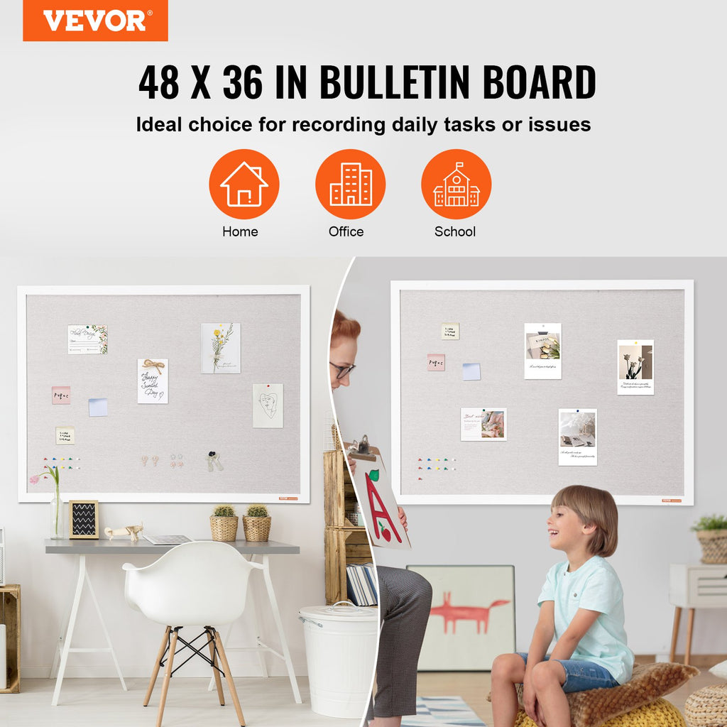 Large White Linen Bulletin Board 48 x 36 in, Wall-Mounted Pin Board – image 3