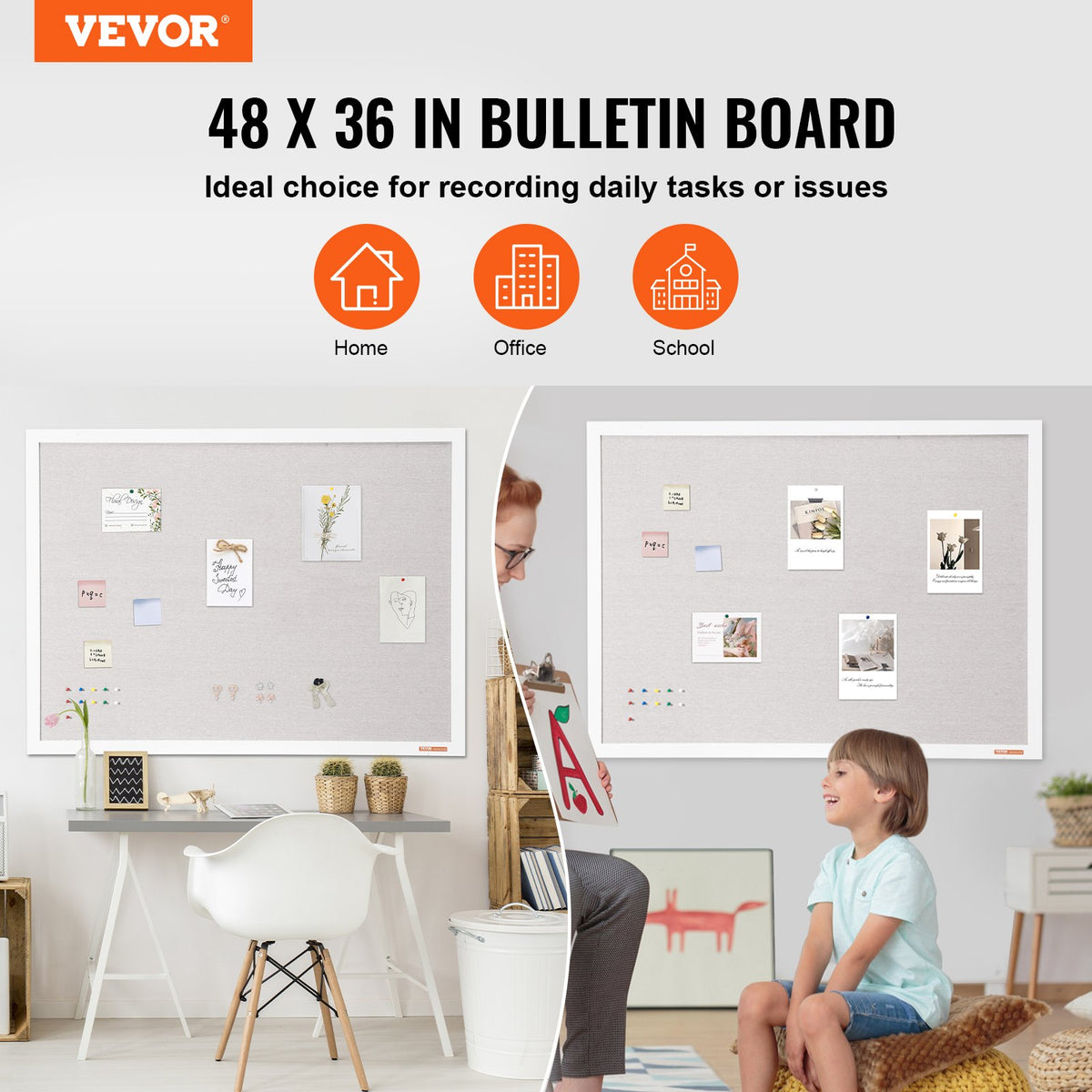 Large White Linen Bulletin Board 48 x 36 in, Wall-Mounted Pin Board – image 3