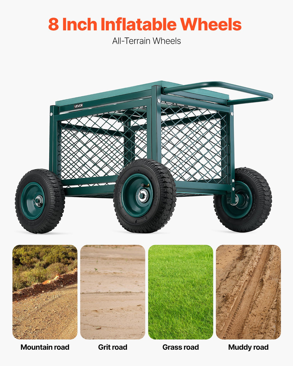 Garden Seat Cart, Rolling with Storage Basket and Wheels – image 3