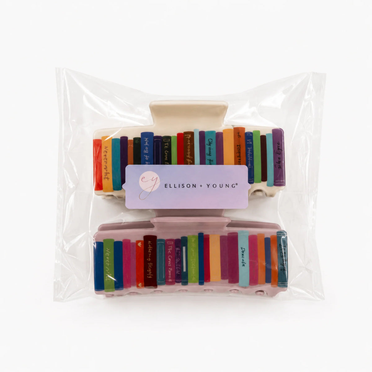 Hair Claw Clip Set 2-Piece Bookshelf Print Acrylic – image 4