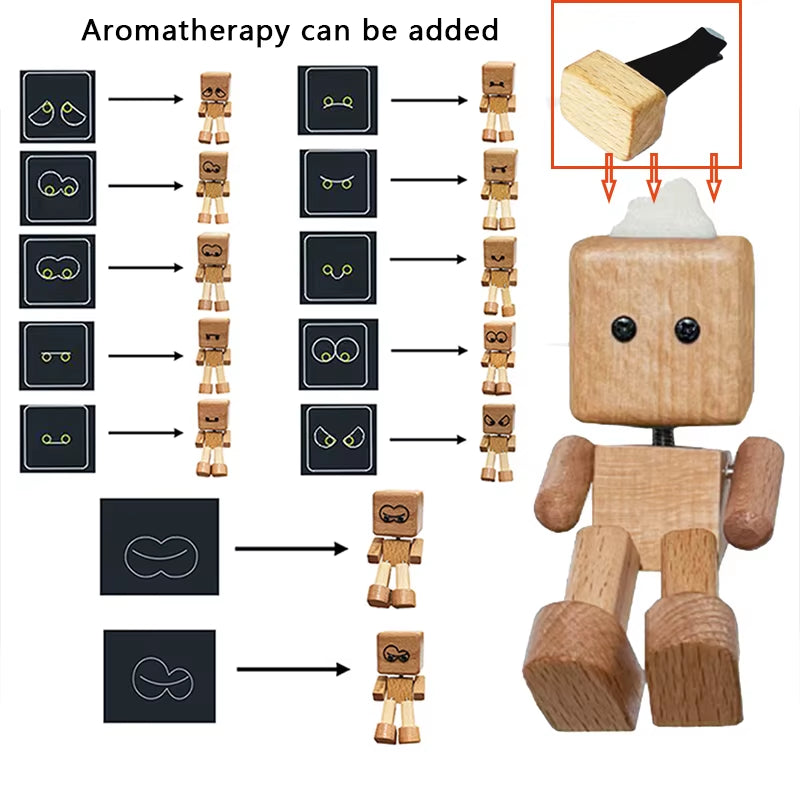 Car Dashboard Wiggle Wooden Man Figurine - Handmade Ornament with 12 Magnetic Faces