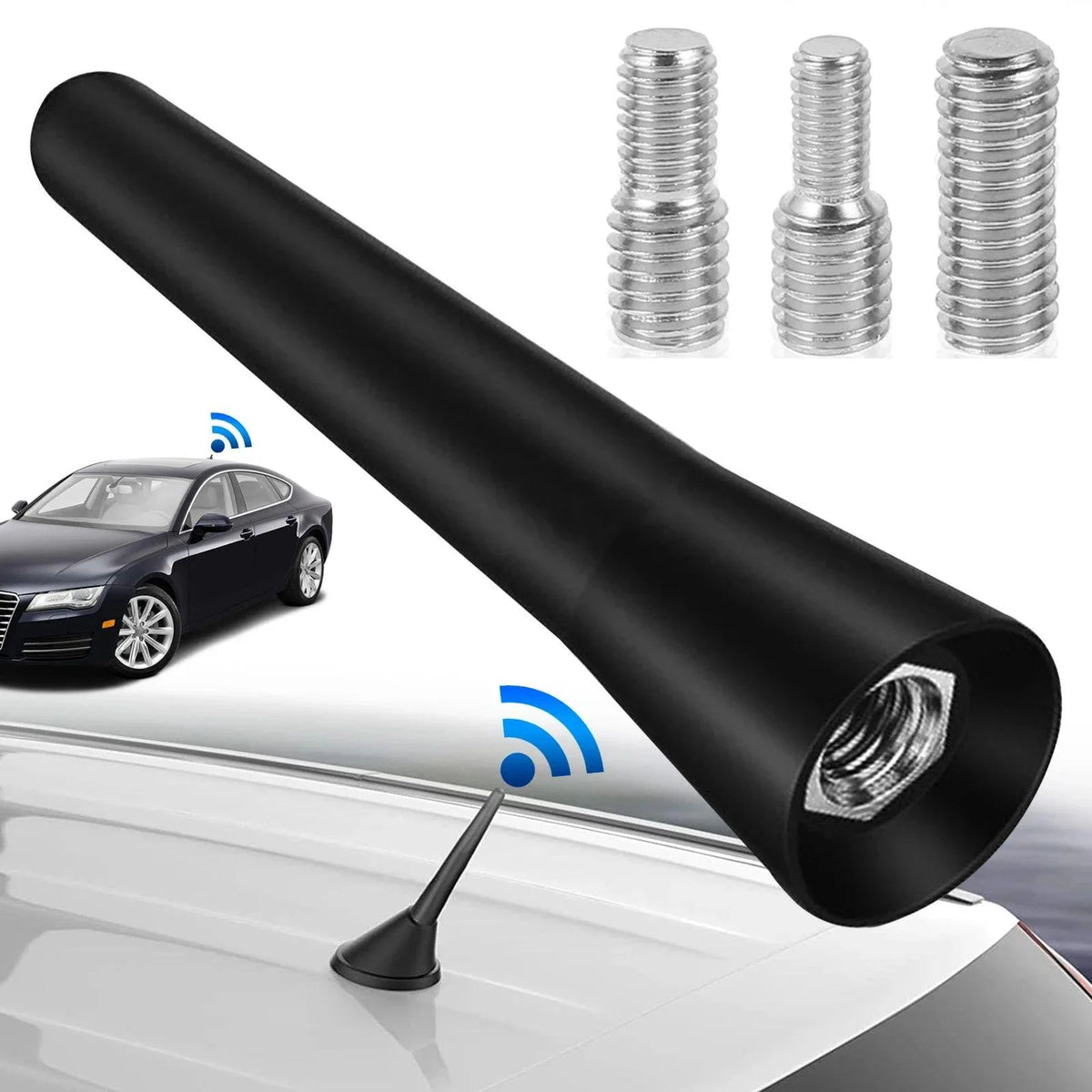 Short Car Antenna – 6.5 cm Stubby Antenna with 3 Adapters