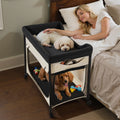 Bunk Dog Bed, Elevated Two-Level Pet Lounge with Wheels, XL Beige