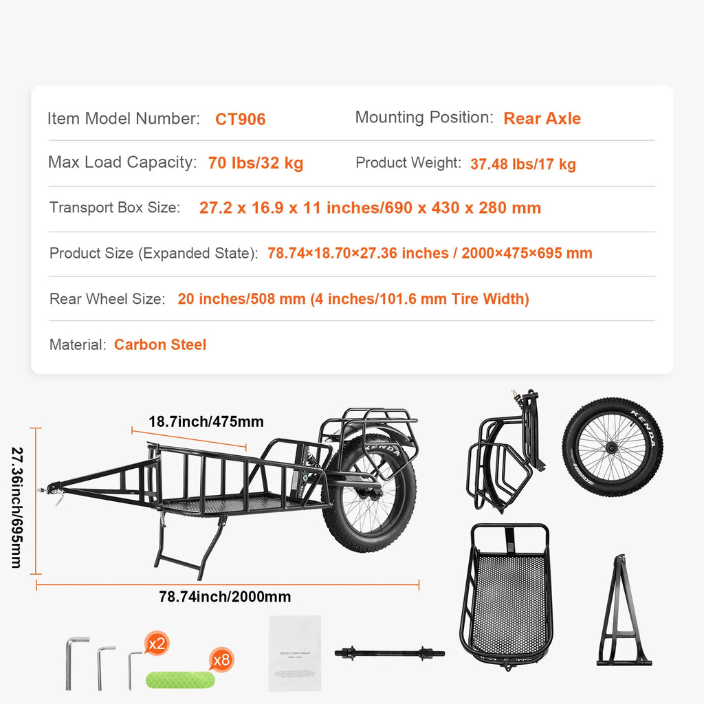 Bike Cargo Trailer – 70 lb Single Wheel Bicycle Trailer, 20 in – image 7