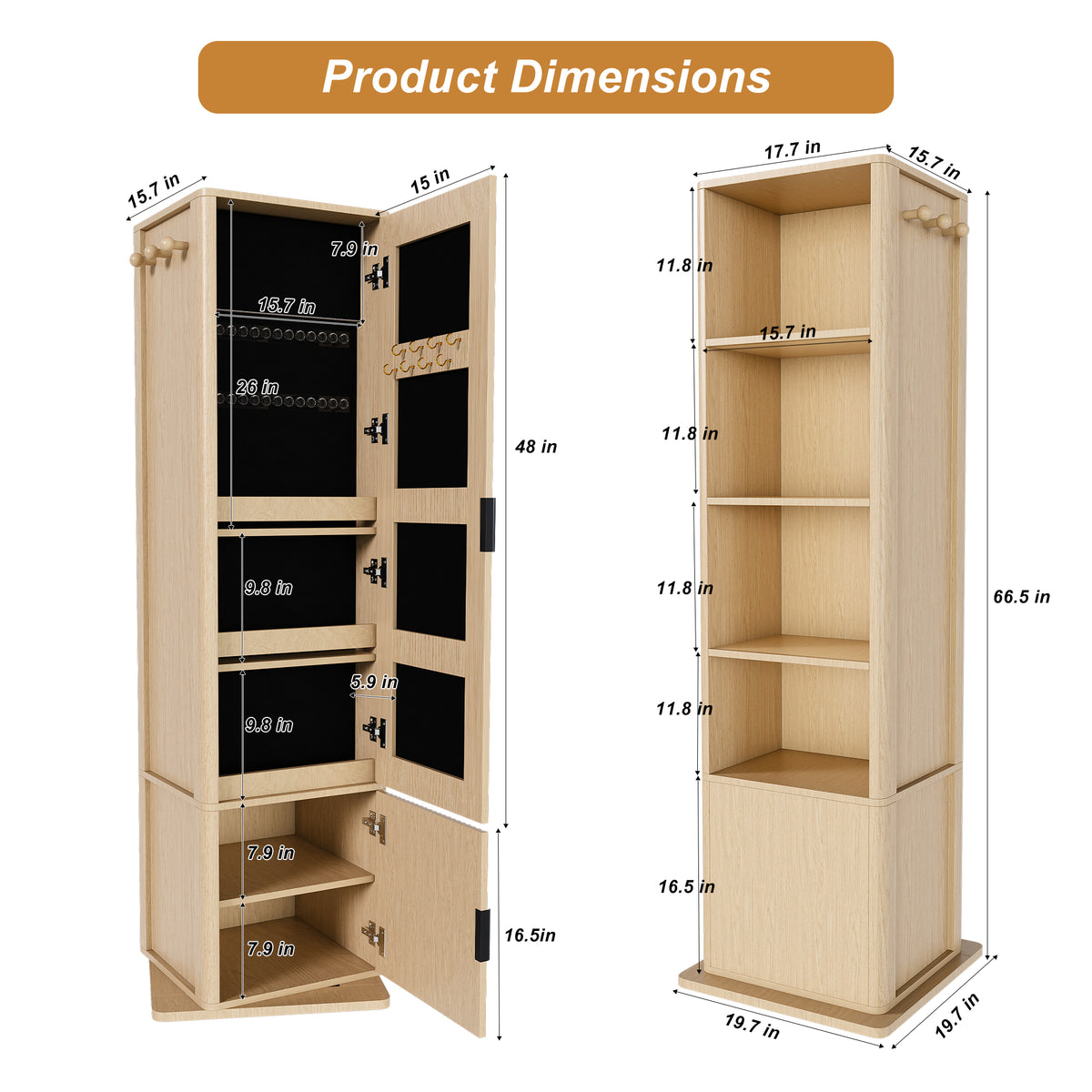360° Rotating Makeup and Jewelry Cabinet with Full-Length Mirror – image 3