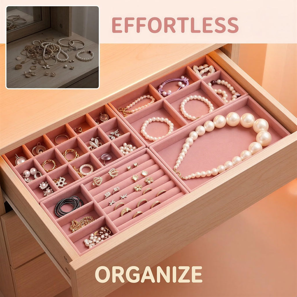 Stackable Velvet Jewelry Trays, Drawer Organizer with Dividers – image 3