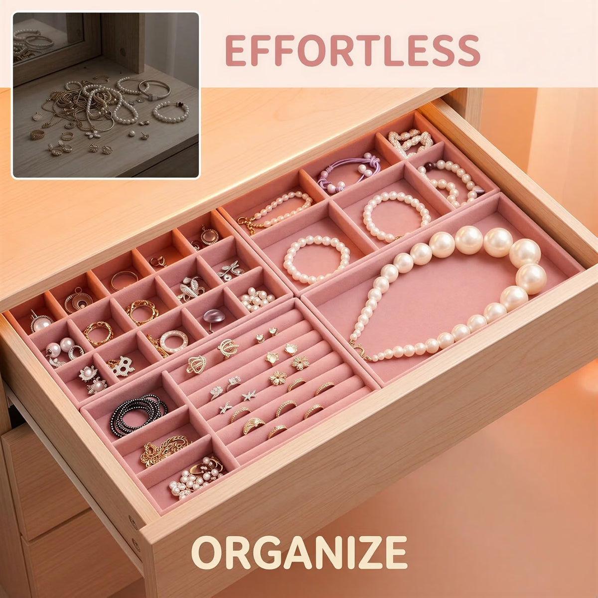 Stackable Velvet Jewelry Trays, Drawer Organizer with Dividers – image 3