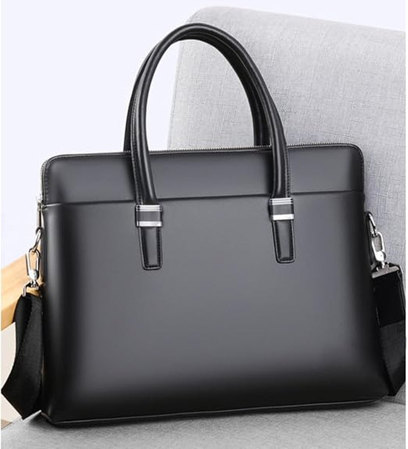 Cow Leather Laptop Briefcase Messenger Bag, Black – image 6