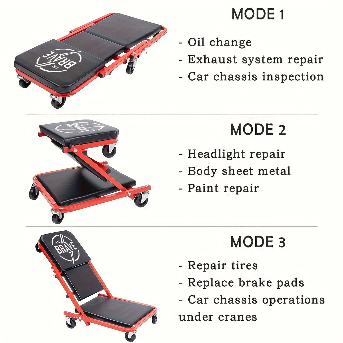 3-in-1 Mechanic Creeper Seat, Foldable Rolling Garage Bench – image 4
