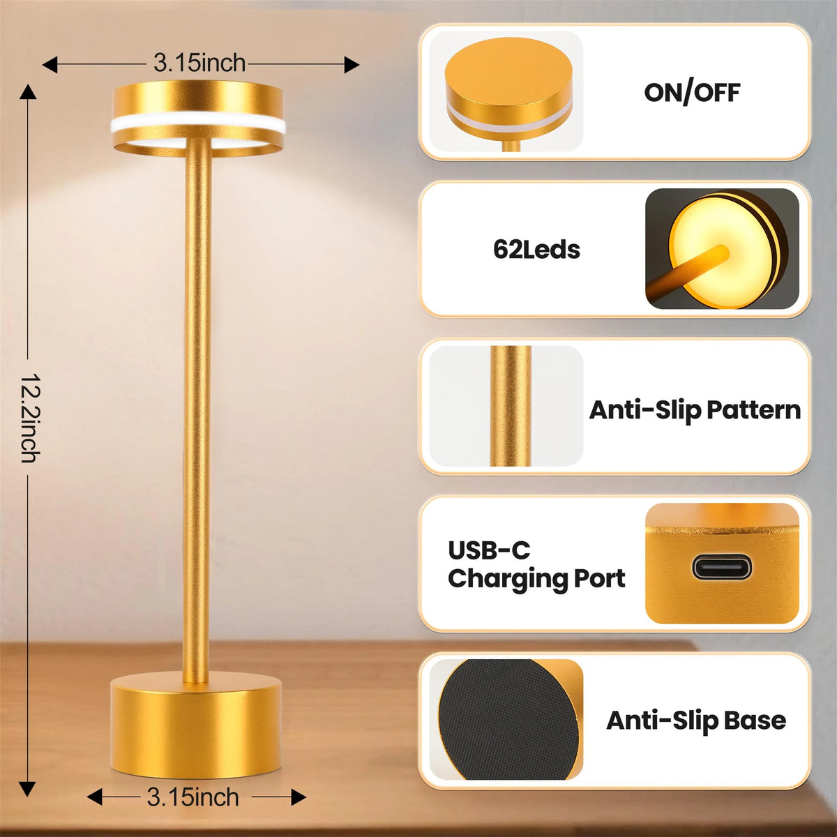Cordless Table Lamp, Rechargeable 5000mAh LED Touch Lamp – image 2