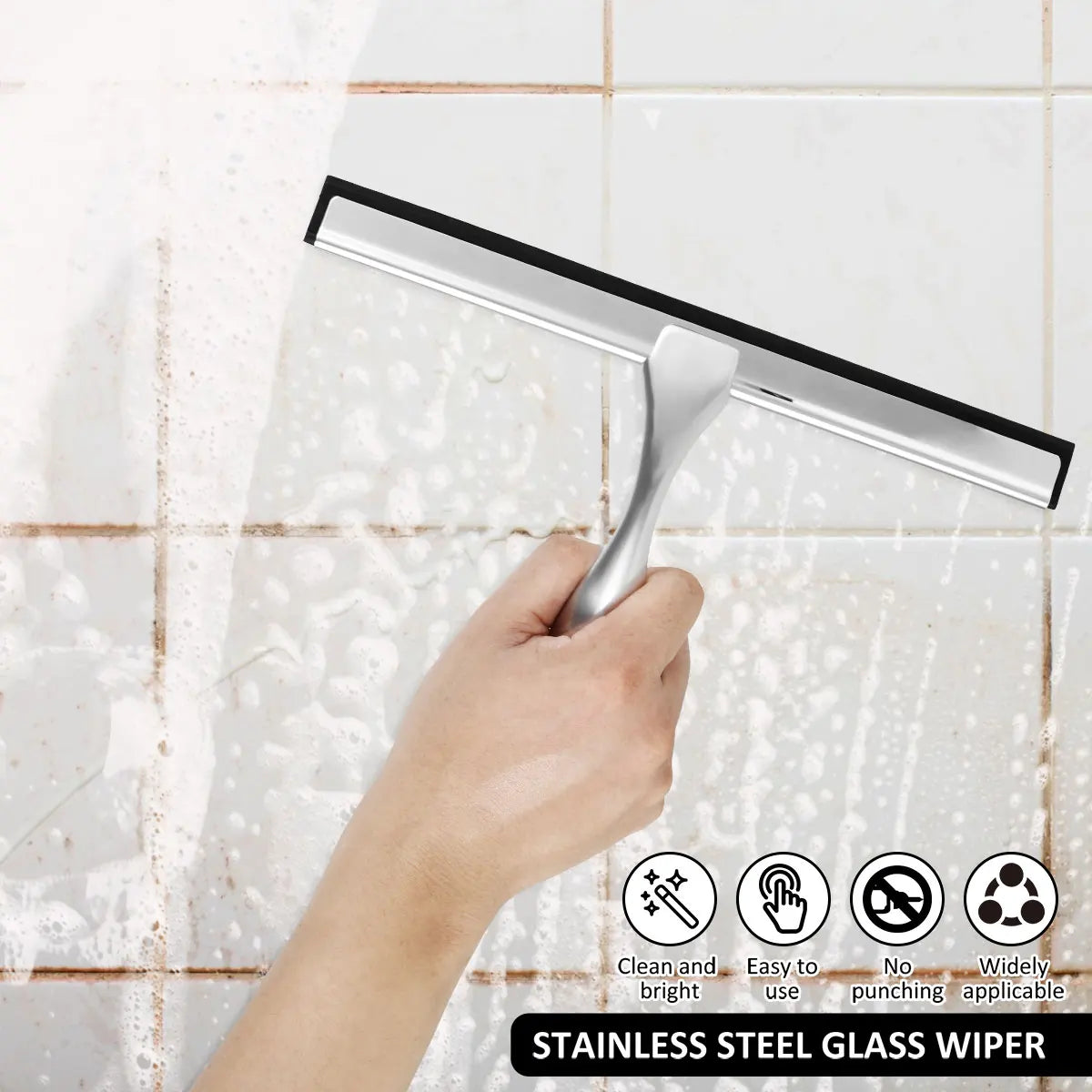 Shower Squeegee - Stainless Steel with Suction Cup Holder – image 2