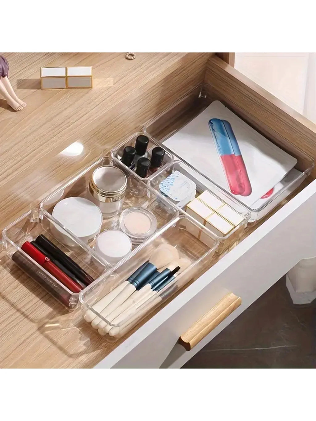 Drawer Organizer Set 44-Piece Clear Plastic Divider Trays – image 4