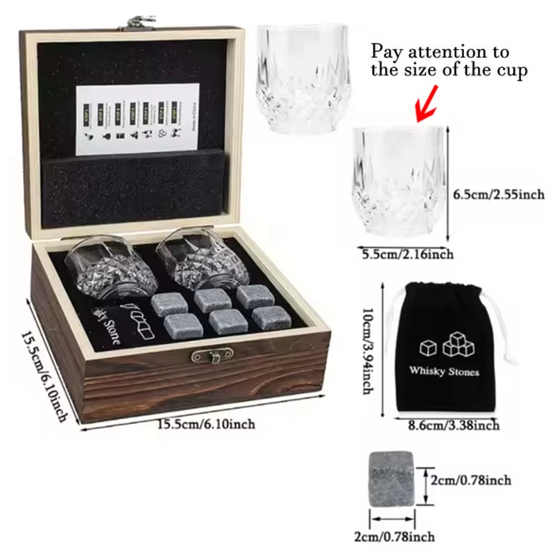 Whiskey Stones and Glasses Gift Set in Wooden Box, 8 Granite Stones – image 6