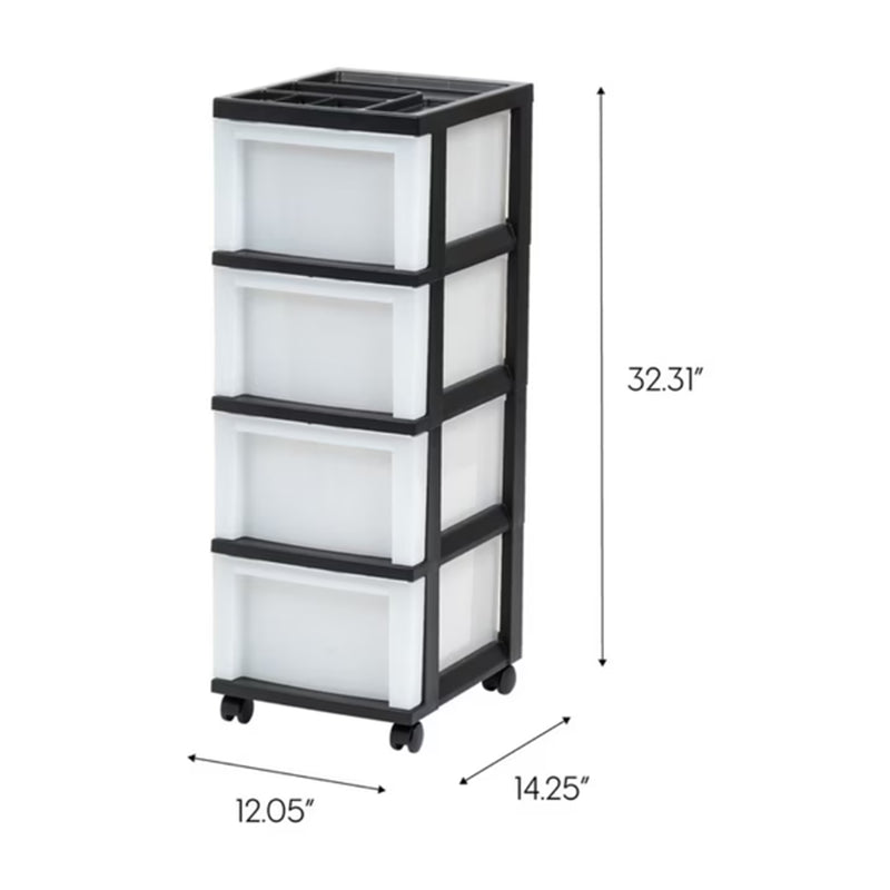 4-Drawer Storage Cart, Narrow Rolling Organizer with Divided Top – image 3