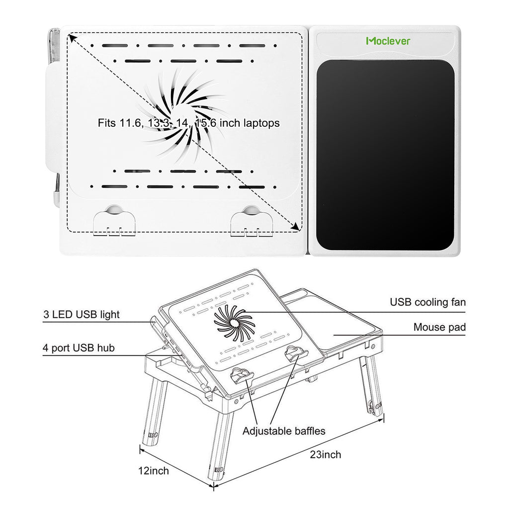 Foldable Laptop Bed Tray with Cooling Fan, LED Light and USB Ports