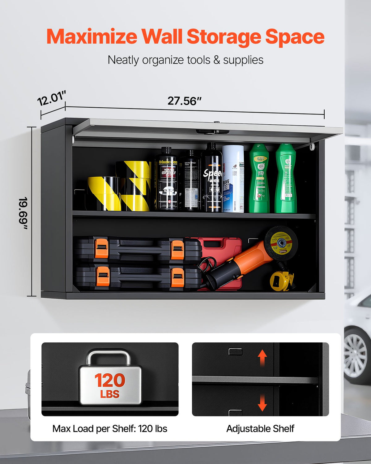 Metal Wall Cabinet with Flip-Up Door, 27.6 x 12 x 19.7 in – image 2