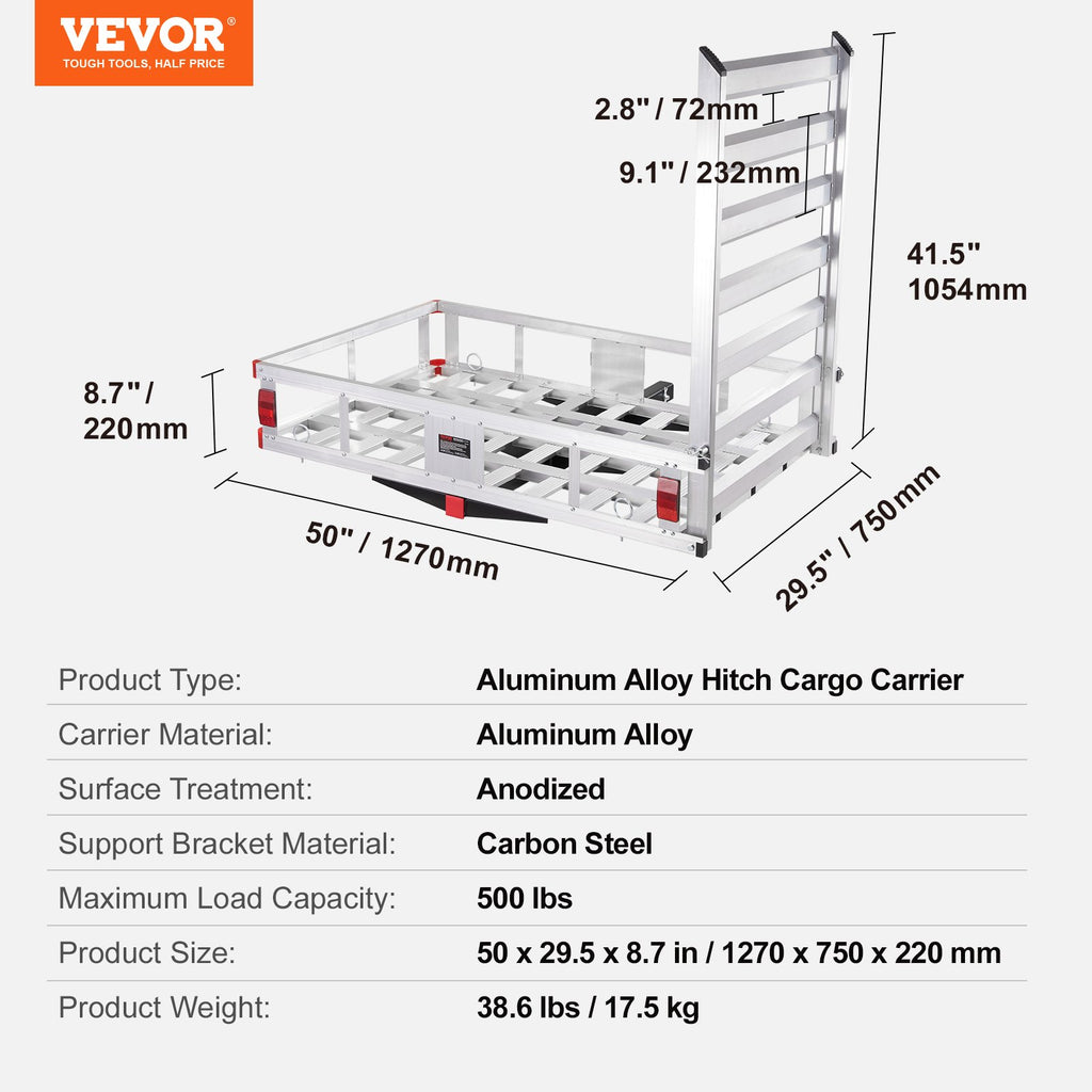 Hitch Cargo Carrier Aluminum 500 lb with Folding Ramp, 2 in Receiver – image 7