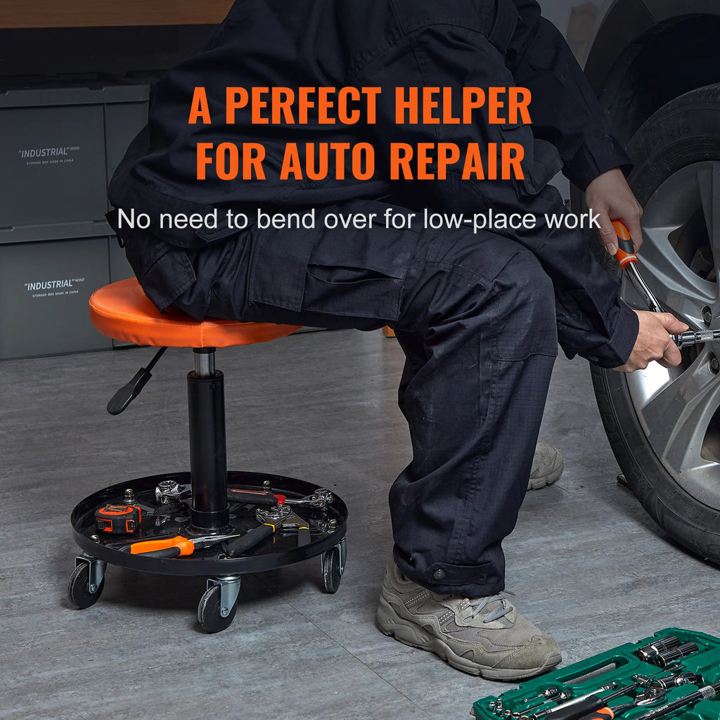 Rolling Mechanic Stool, Pneumatic Height-Adjustable Seat with Tray – image 2