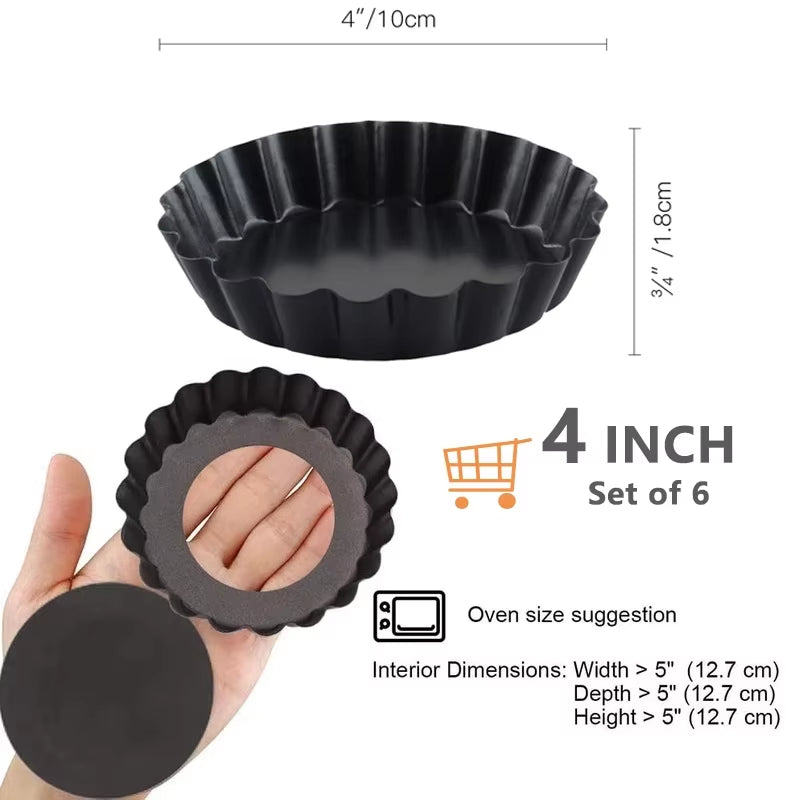 6 Piece Mini Tart Pan Set, 4 Inch Removable Bottom Quiche Pans