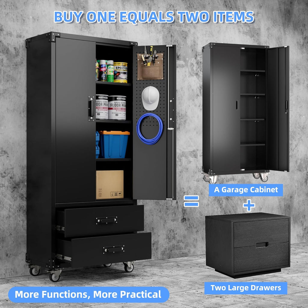 Rolling Steel Storage Cabinet with 2 Locking Doors and 2 Drawers – image 4
