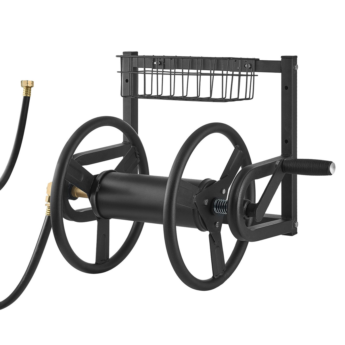 Wall Mounted Garden Hose Reel 125 ft with Brass Fitting and Basket – image 11