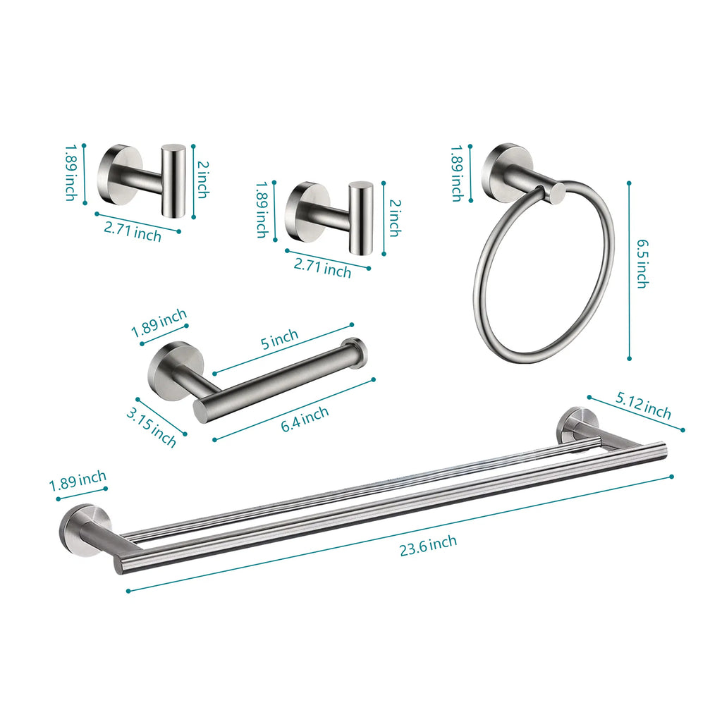 5 Piece Stainless Steel Bathroom Towel Rack Set, Wall Mount – image 3