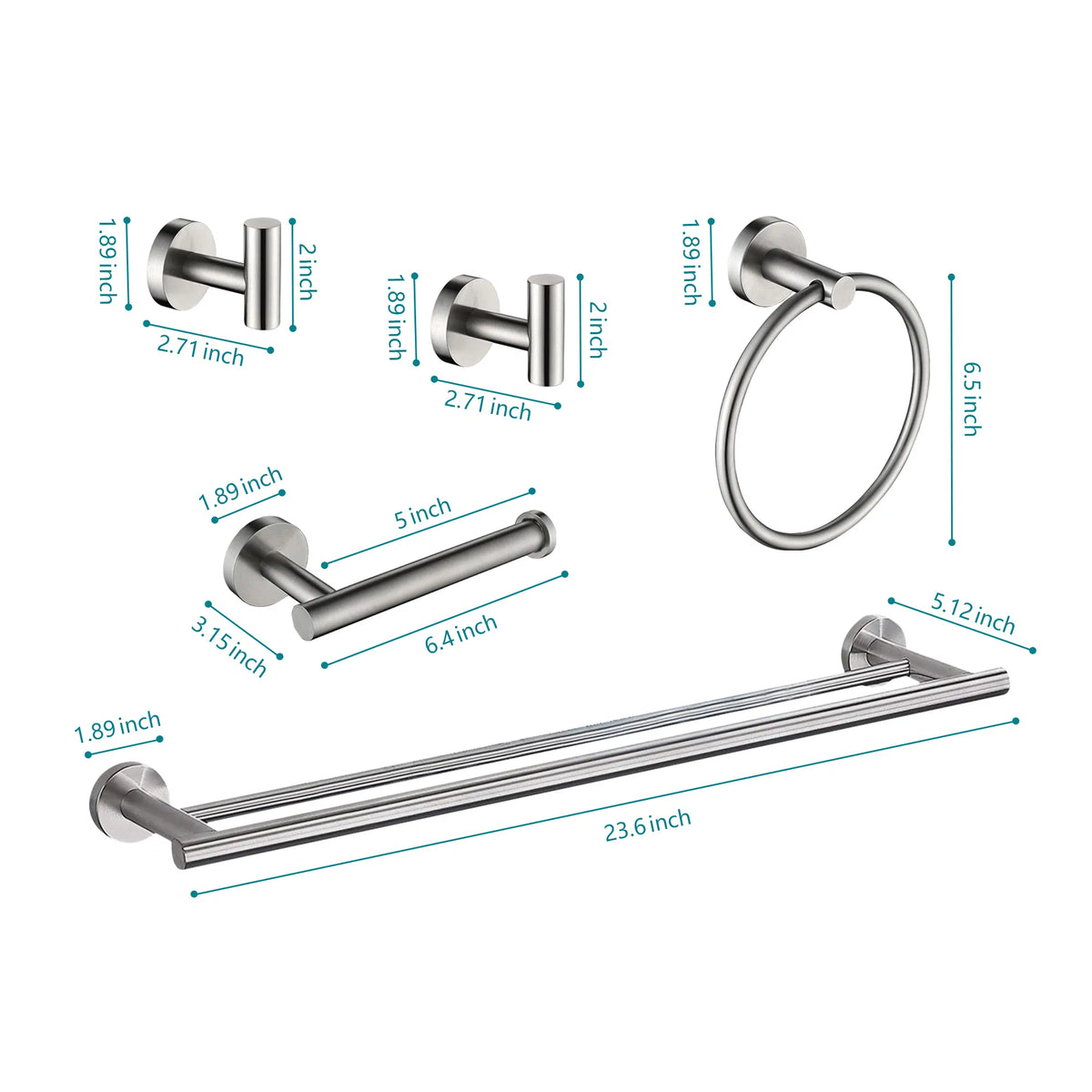 5 Piece Stainless Steel Bathroom Towel Rack Set, Wall Mount – image 3