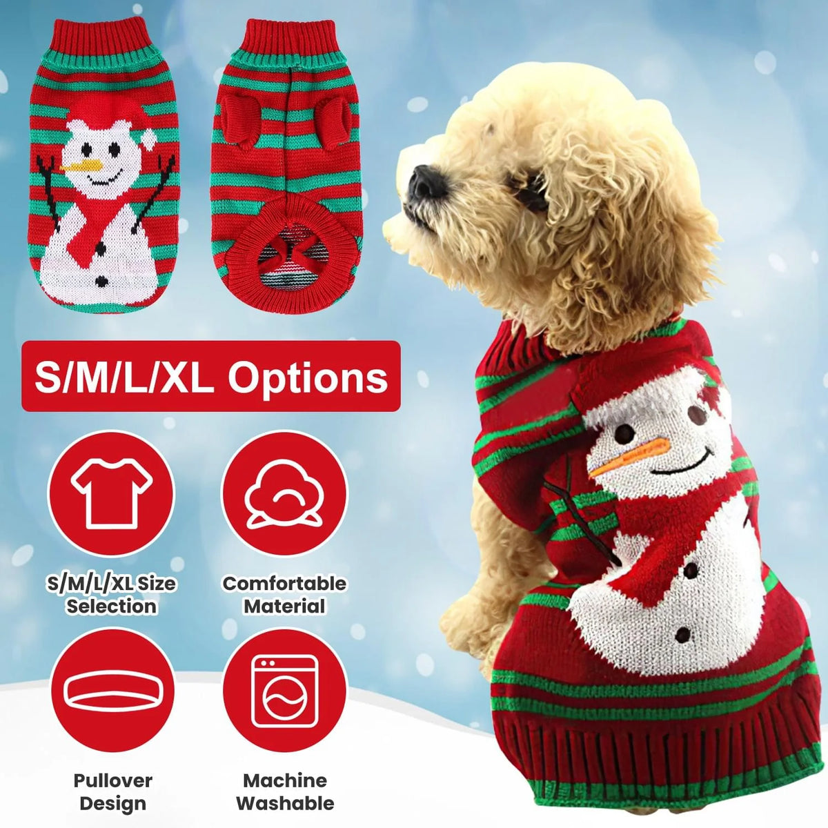 Dog Christmas Sweater Turtleneck Snowman Knit Pet Holiday Outfit – image 2