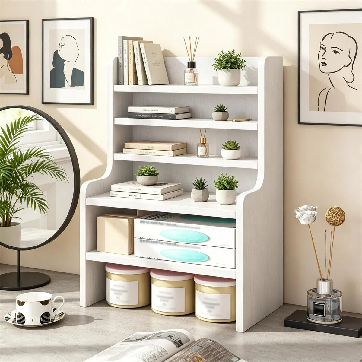 Desktop Storage Organizer, 6-Tier Wooden Shelf with Removable Tiers – image 6