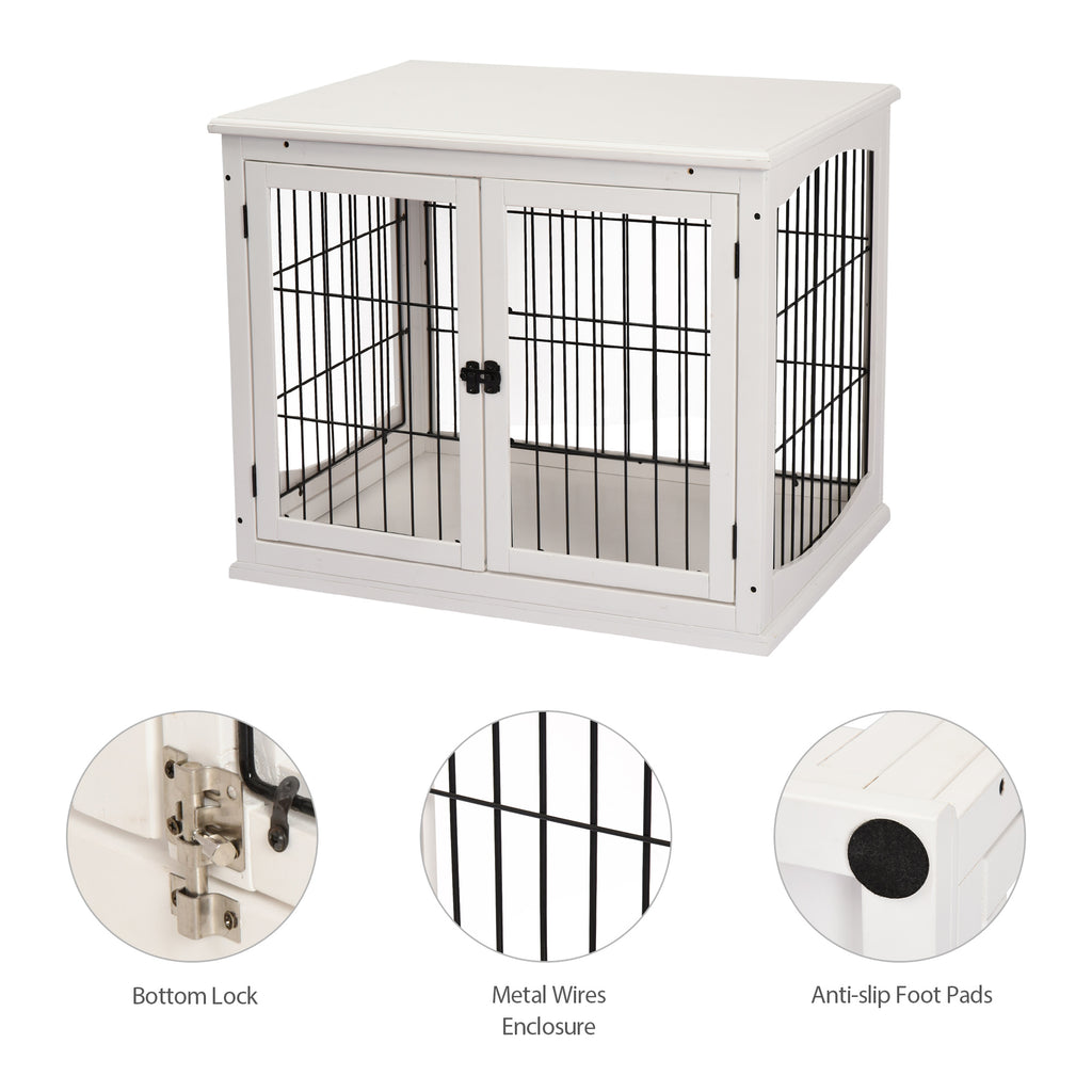 Dog Crate Furniture End Table, 32 in with 2 Lockable Doors, White – image 7