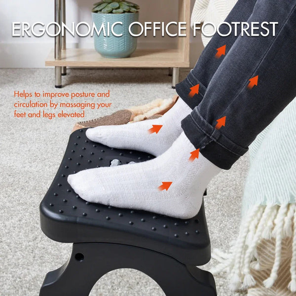 Under Desk Footrest with Massage Rollers, Adjustable Height