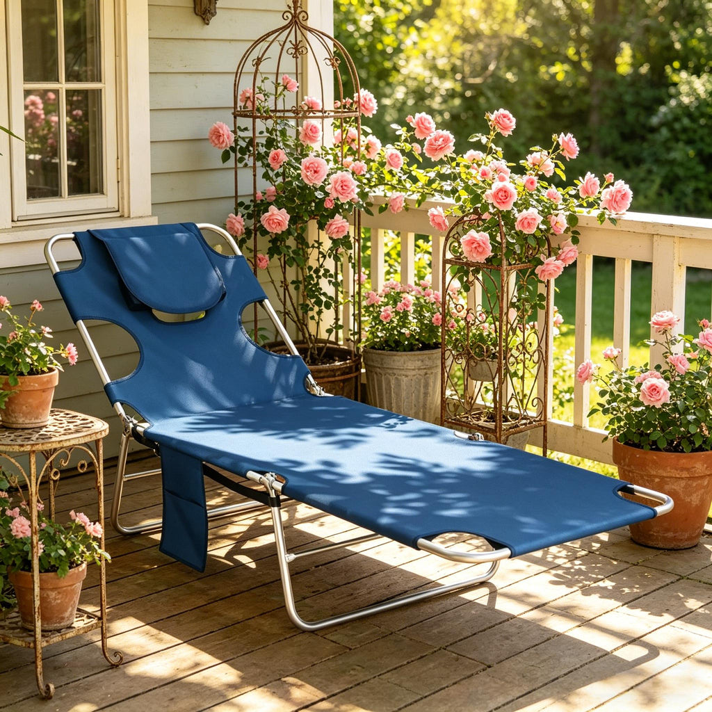 Folding Chaise Lounge Chair with Face Cavity and Side Pocket – image 6