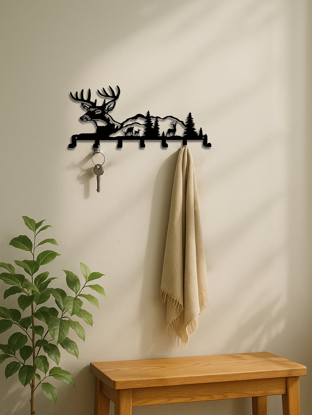 Key Holder for Wall – Deer and Forest Metal Key Hook Rack
