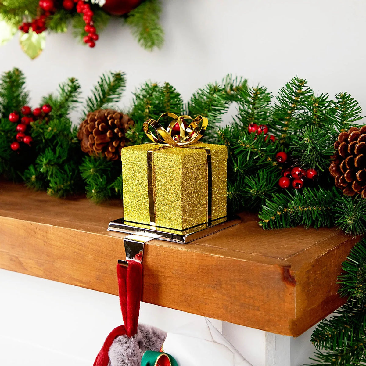 Christmas Stocking Holder - 5.5 in Glitter Gift Box Mantel Hanger – image 8