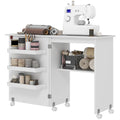 Folding Sewing Machine Cabinet with Storage Bins and Lockable Wheels – image 1