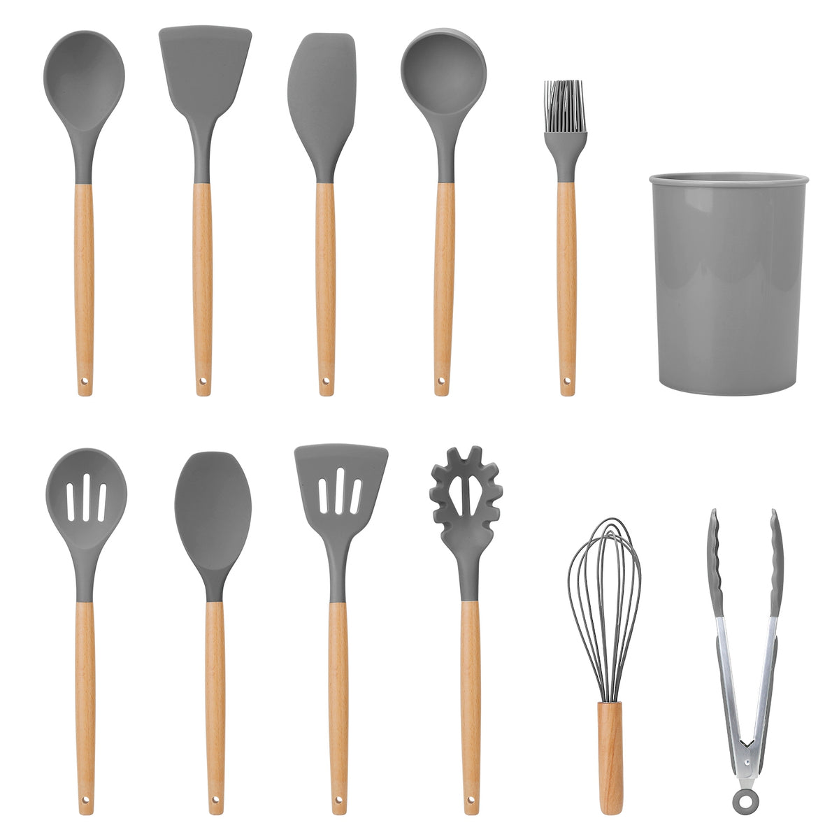 11-Piece Silicone Cooking Utensil Set with Wood Handles and Holder – image 4