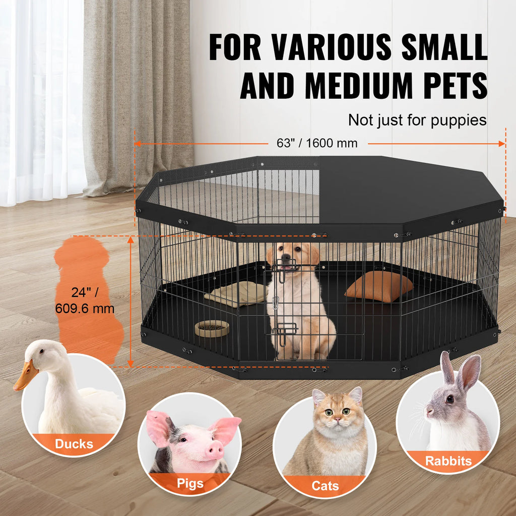 Dog Playpen with Top Cover and Pad, 8 Foldable Metal Panels, 24 in – image 6