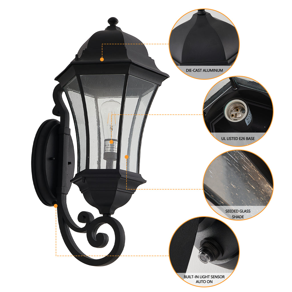 27 in Vintage Outdoor Wall Lantern with Dusk to Dawn Sensor – image 3