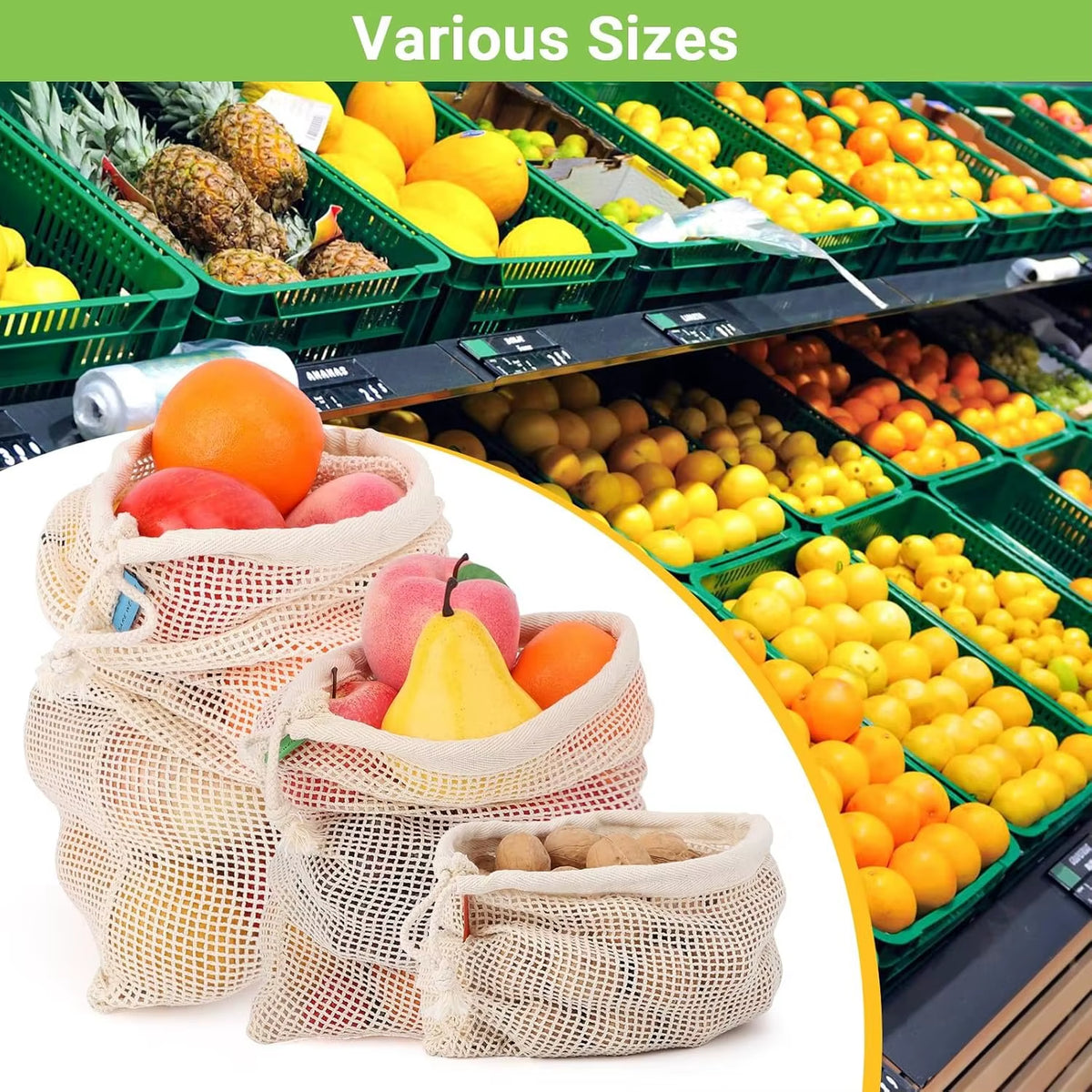 Mesh Produce Bags – Reusable Cotton Grocery Bags – image 6