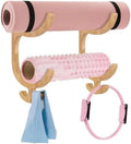 Yoga Mat Holder, Wooden Wall Rack with 4 Hooks