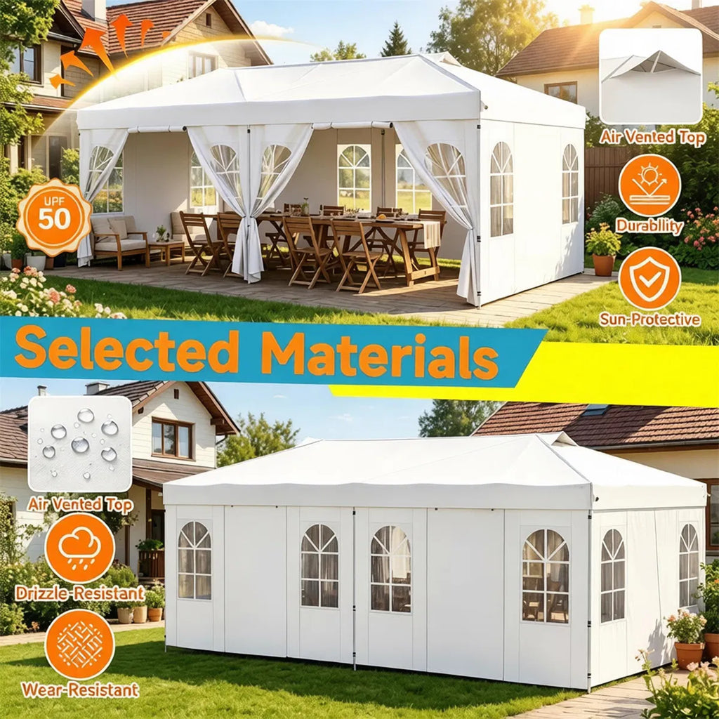 10 x 20 ft Pop Up Canopy Tent with Sidewalls, 3 Height Settings – image 13