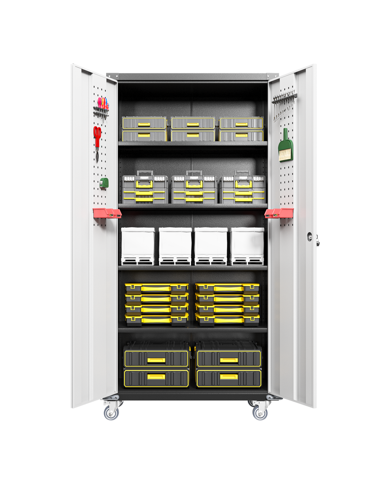 71 in Locking Metal Garage Storage Cabinet on Wheels, 4 Adjustable Shelves – image 5