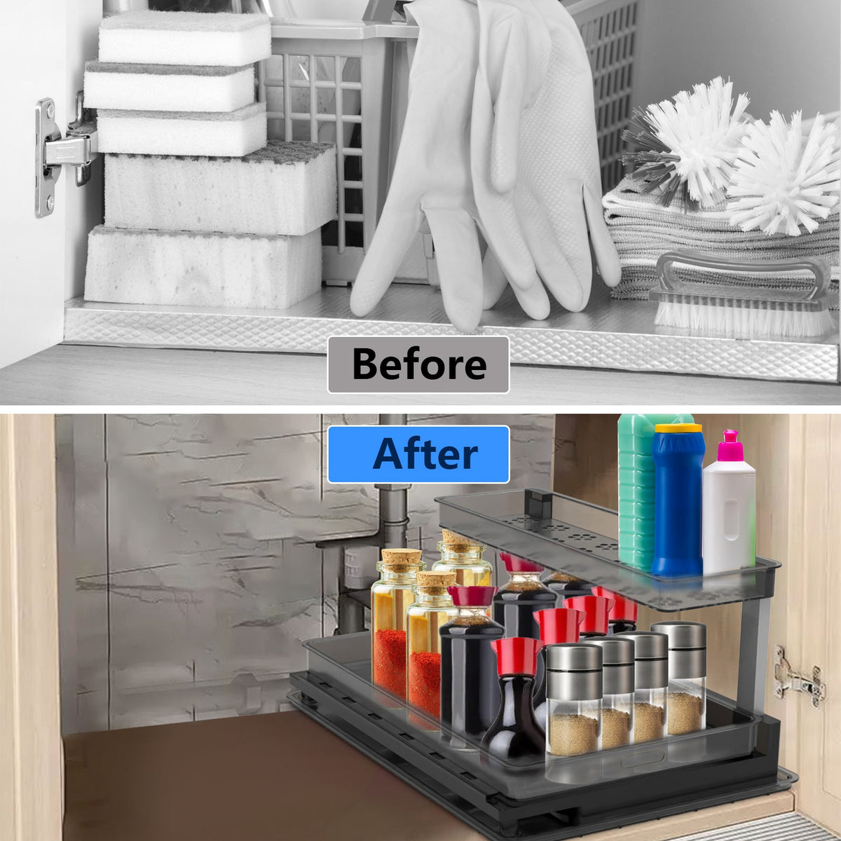 Under Sink Organizer, L-Shaped 2-Tier Pull-Out Sliding Drawer – image 8